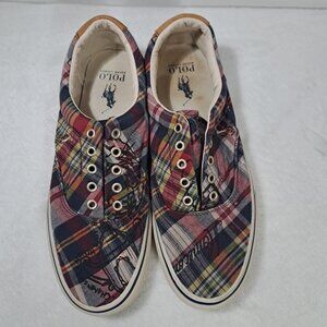 Polo Ralph Lauren Keaton LCL Pony Plaid Sneaker Shoes Mens‎ Size 10 Red Punk